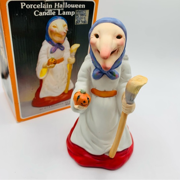 Vintage Other - Vintage Porcelain Halloween Candle Lamp Witch Figurine w/ Box Taiwan